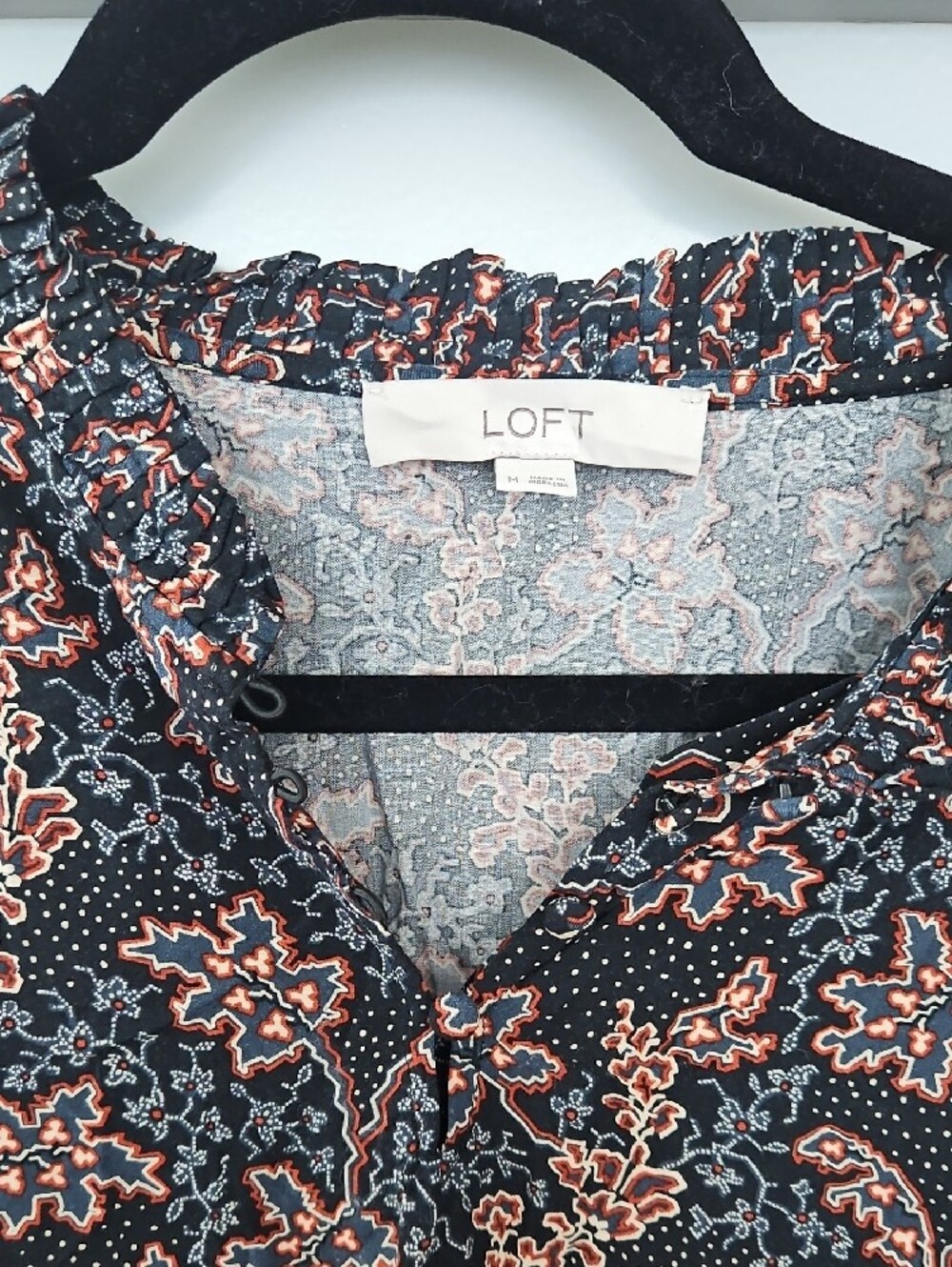 LOFT Navy Floral Long-Sleeve V-Neck Dress with Peach Accents - Picture 2 of 2